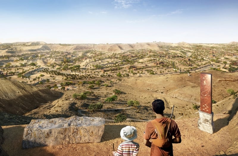 A man and child on a hike