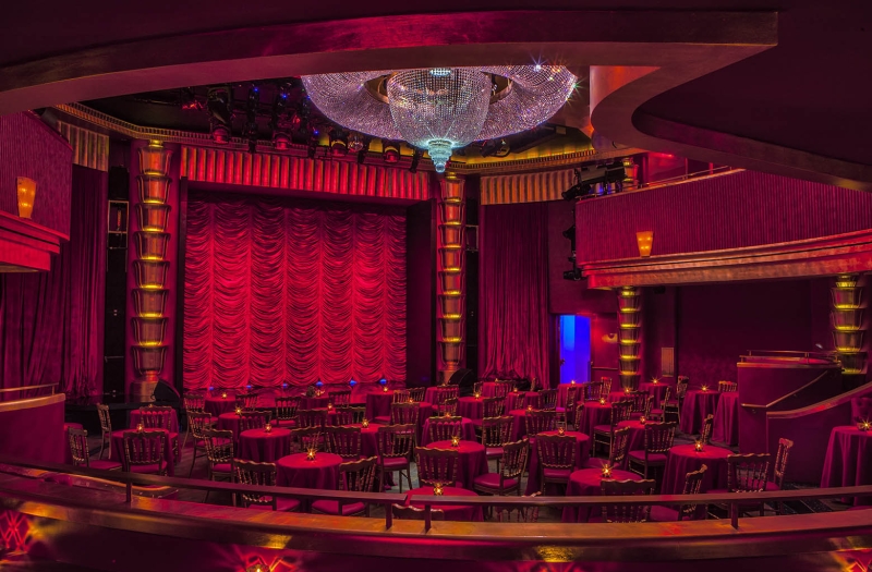 Sitting area at Faena Theater with Red decor