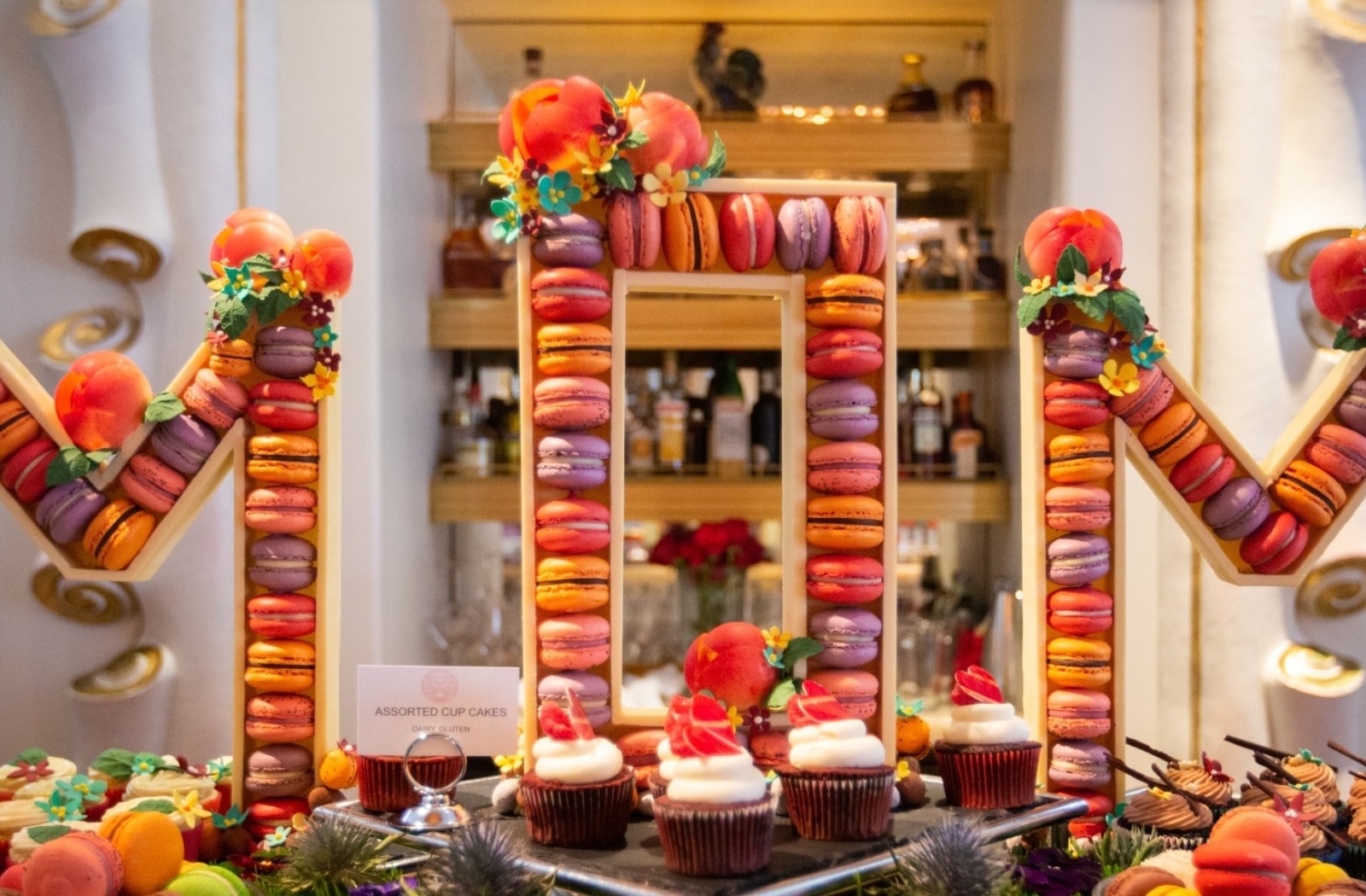 Macaron display spelling the word Mom