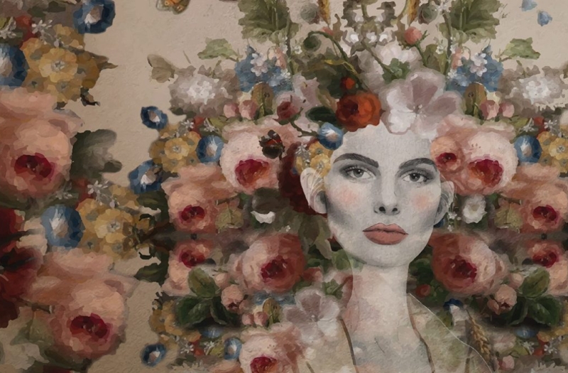 Painting of woman and flowers