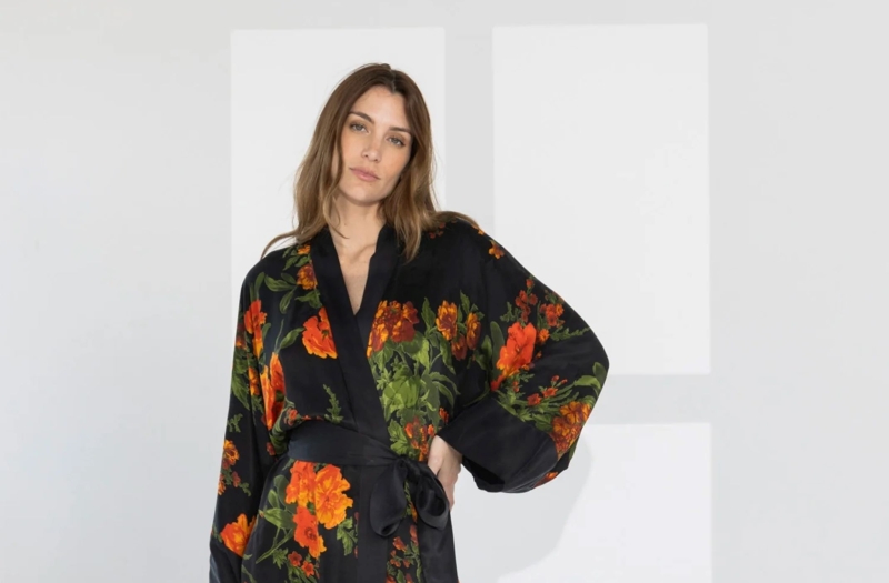 Kimono Robe with orange flowers