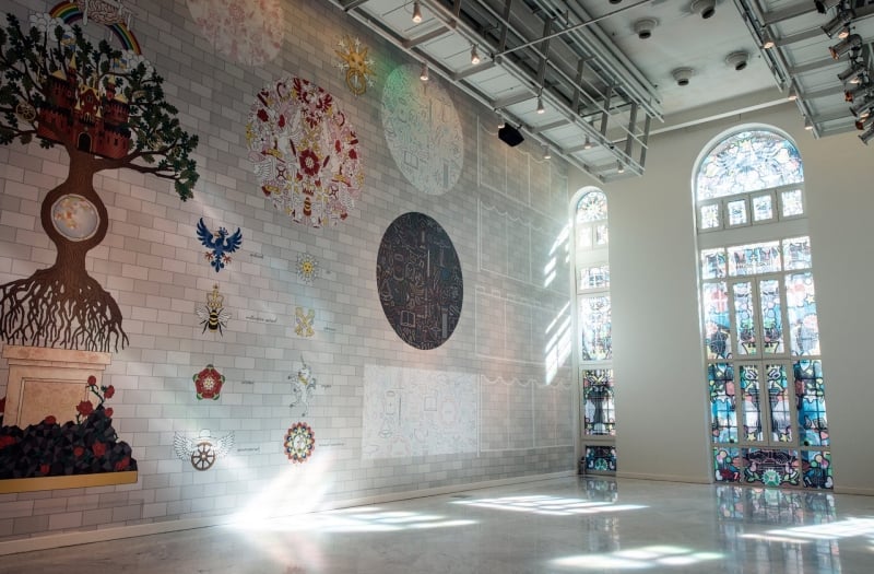 Faena Art Center large room with stained glass windows