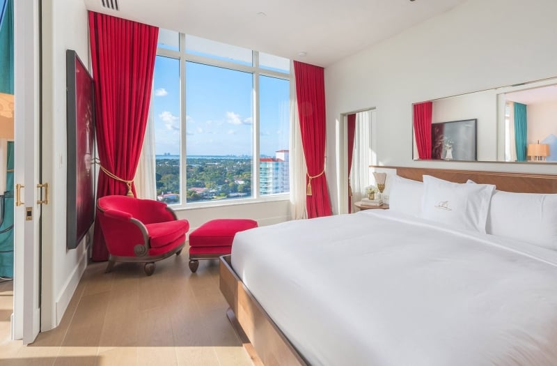 hotel bedroom with large windows