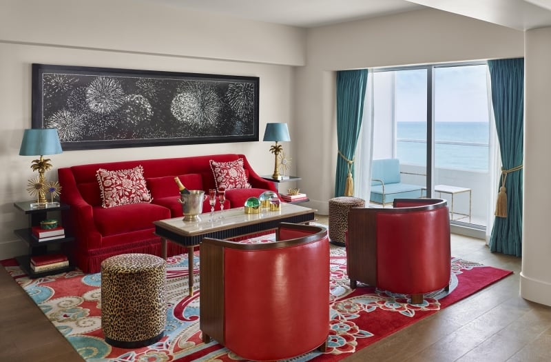 oceanfront hotel room living area