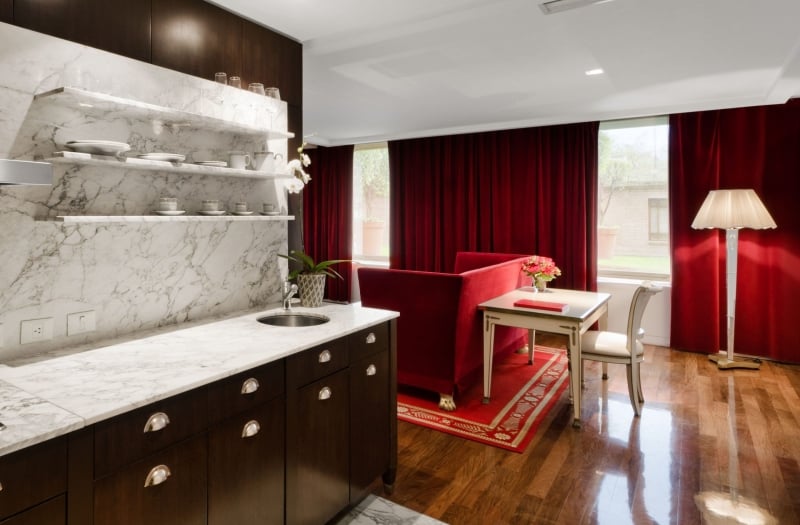 hotel loft suite with counter and living space