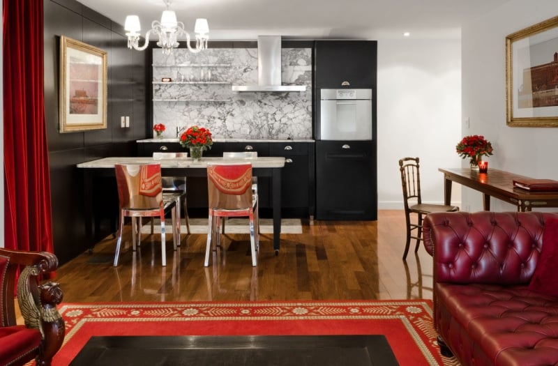 bar and dining area in hotel loft suite
