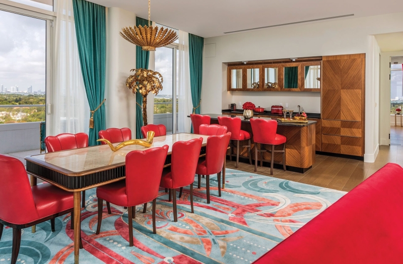 dining area and bar in a hotel suite
