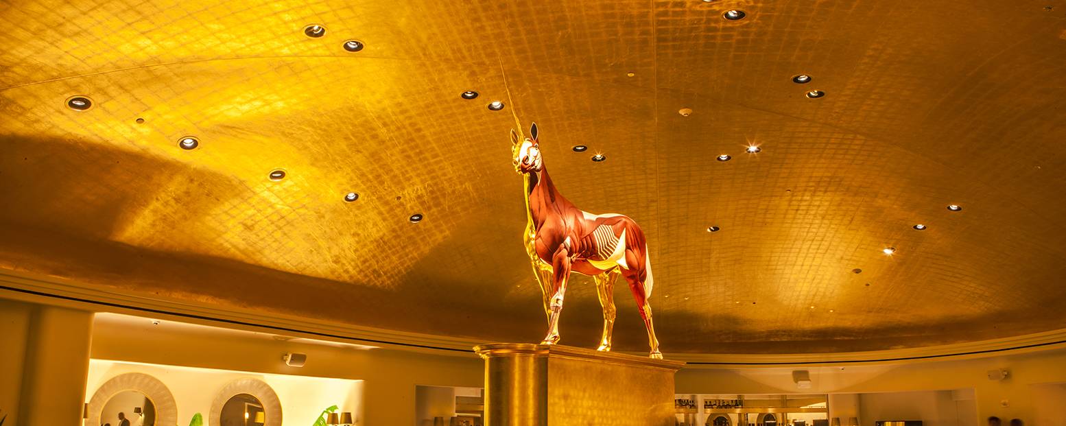 pao dining room and unicorn statue