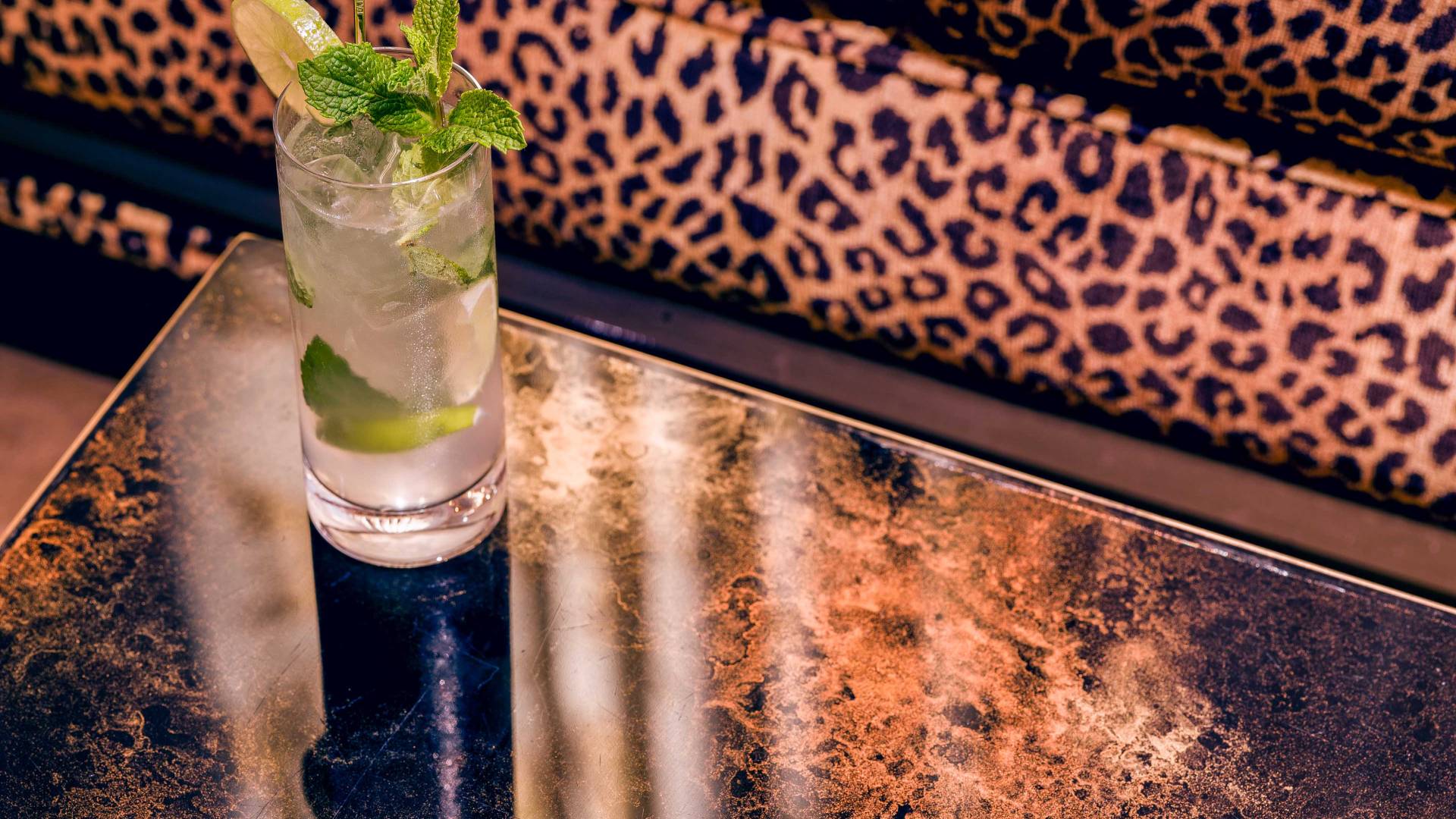 Fancy cocktail served at the Living Room at Faena