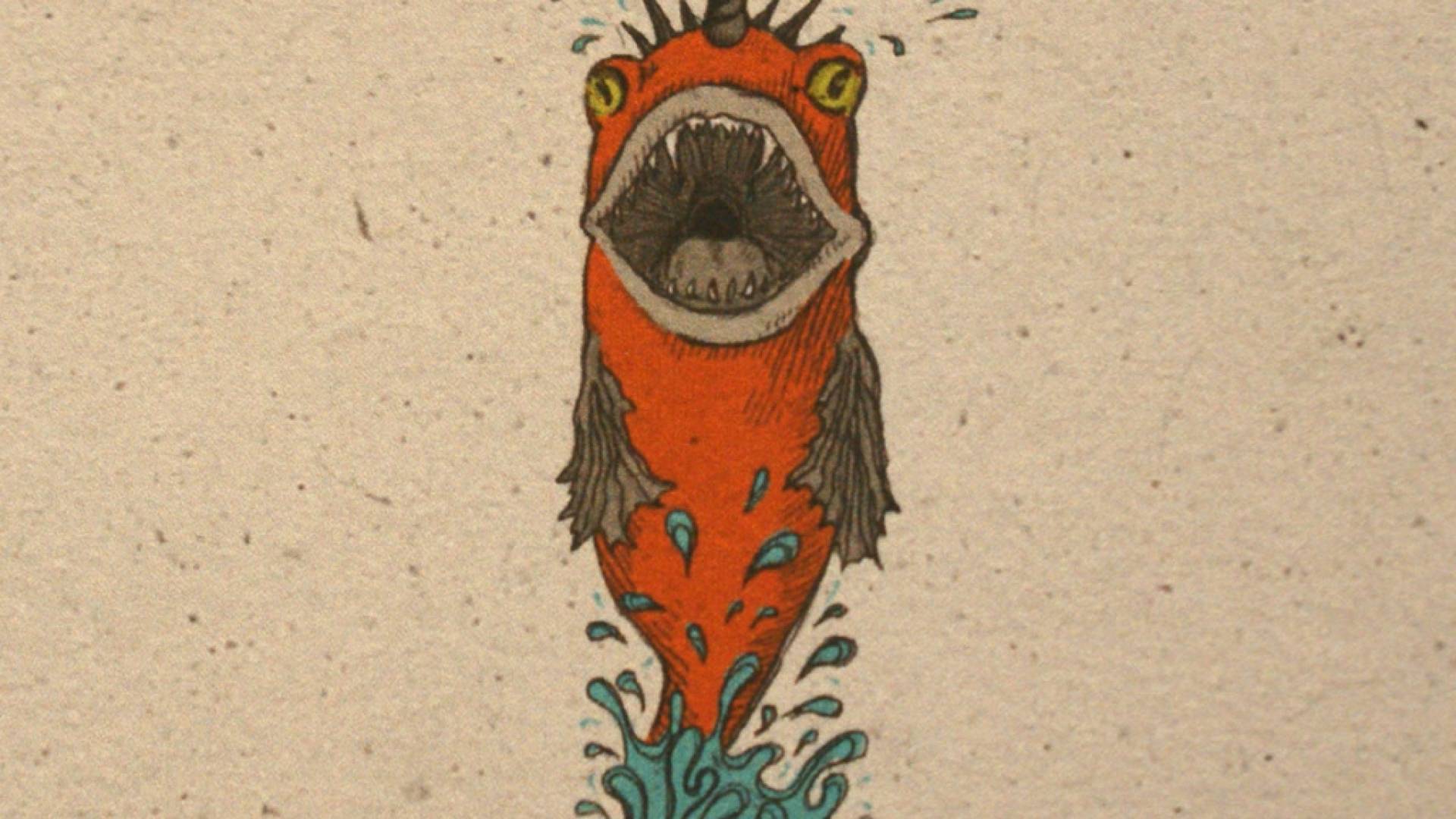 Medieval illustration of red fish-like sea monster.