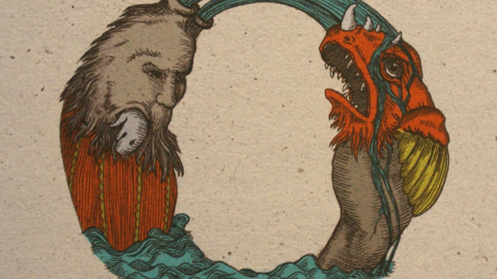 Medieval illustration of two-headed sea monster.