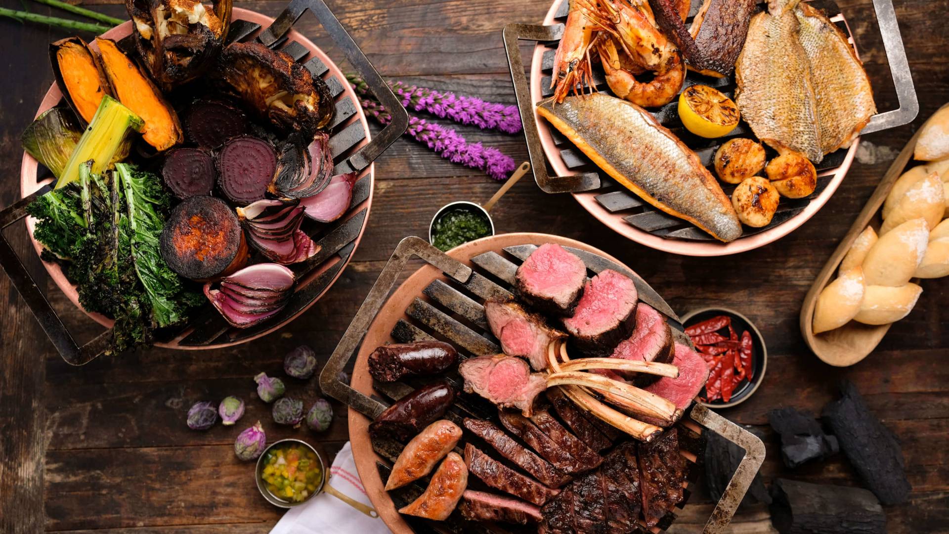 aerial view of three dishes at los fuegos