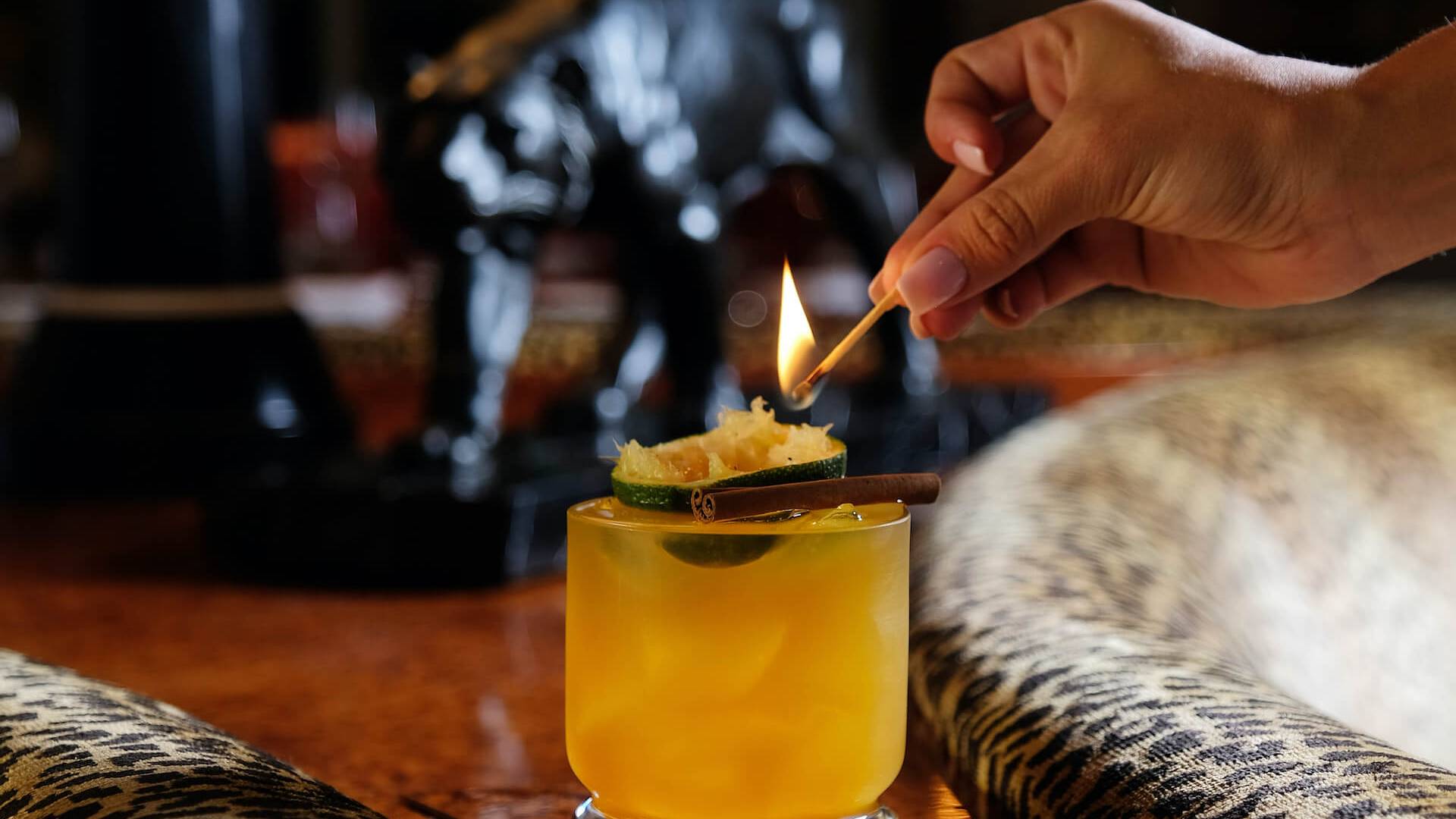 cocktail with a flame