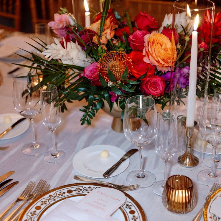 Table set up for a dinner reception