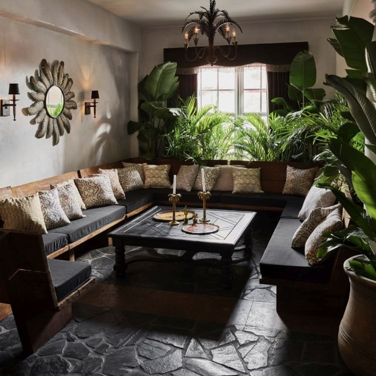 gitano seating area benches with plants