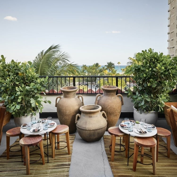 outdoor patio with seating overlooking the ocean