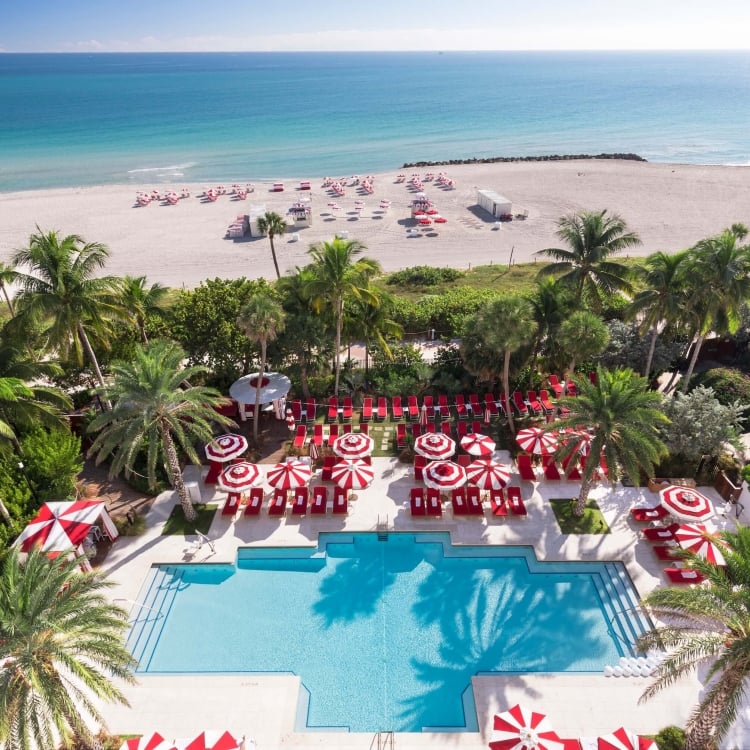 aerial view of pool and beach