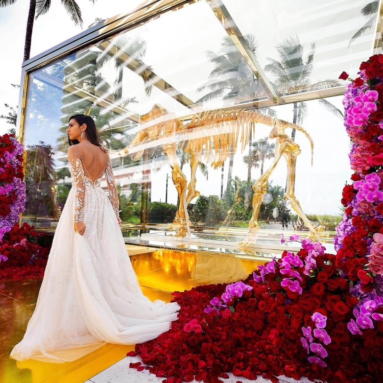 Bride in front of Golden Mammoth