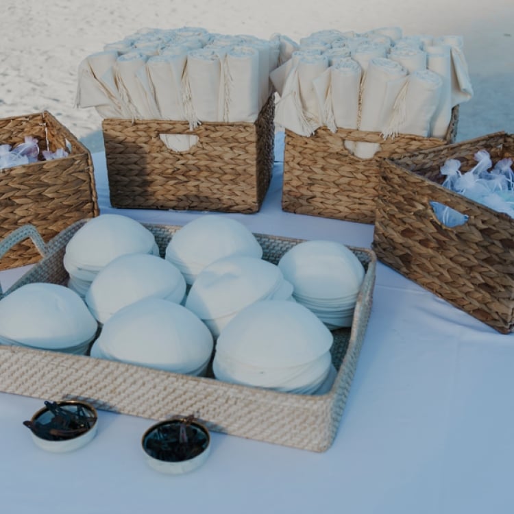 Table with items for guests for the ceremony.