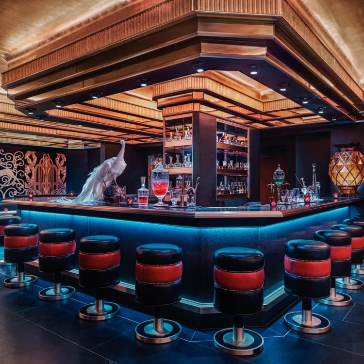 Saxony Bar with peacock on the bar