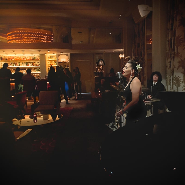 woman singer on stage in a lounge