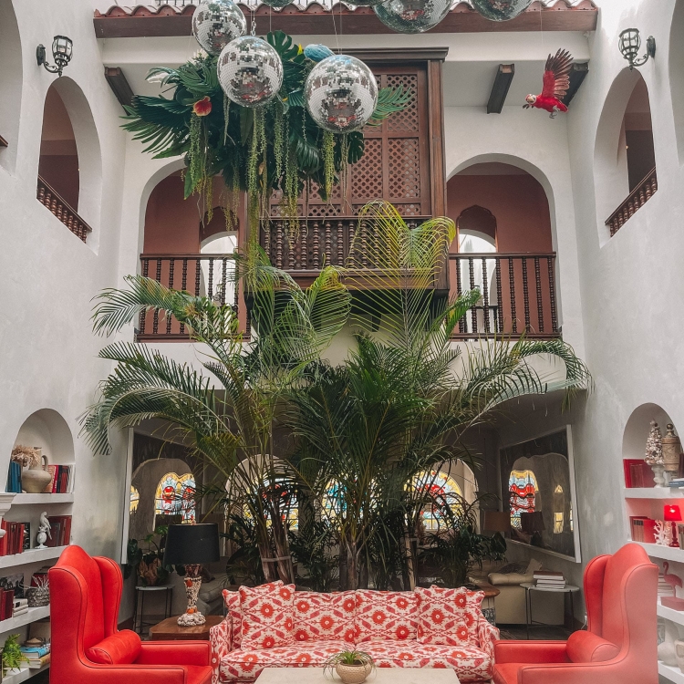 Bohemian hotel atrium