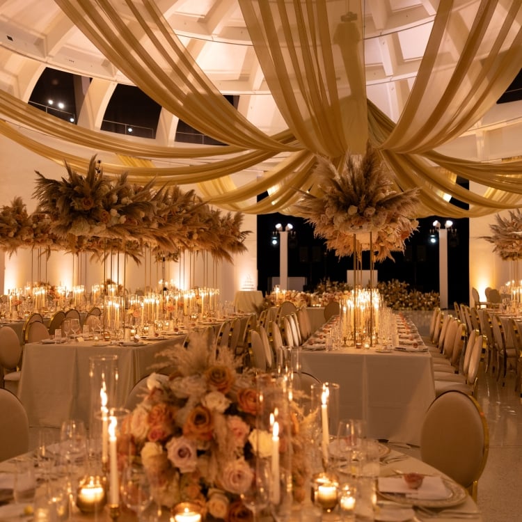 Angela & Luigi wedding reception venue set up for dinner