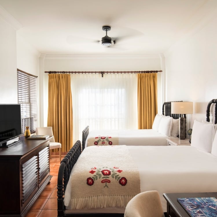 double beds in hotel room