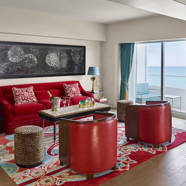 oceanfront hotel room living area