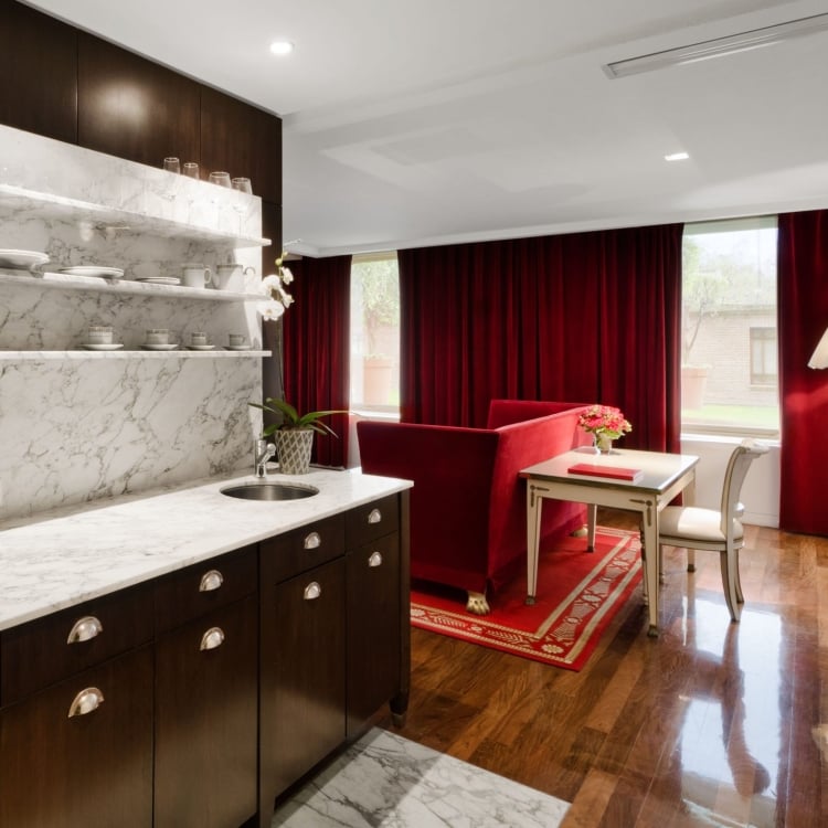 hotel loft suite with counter and living space