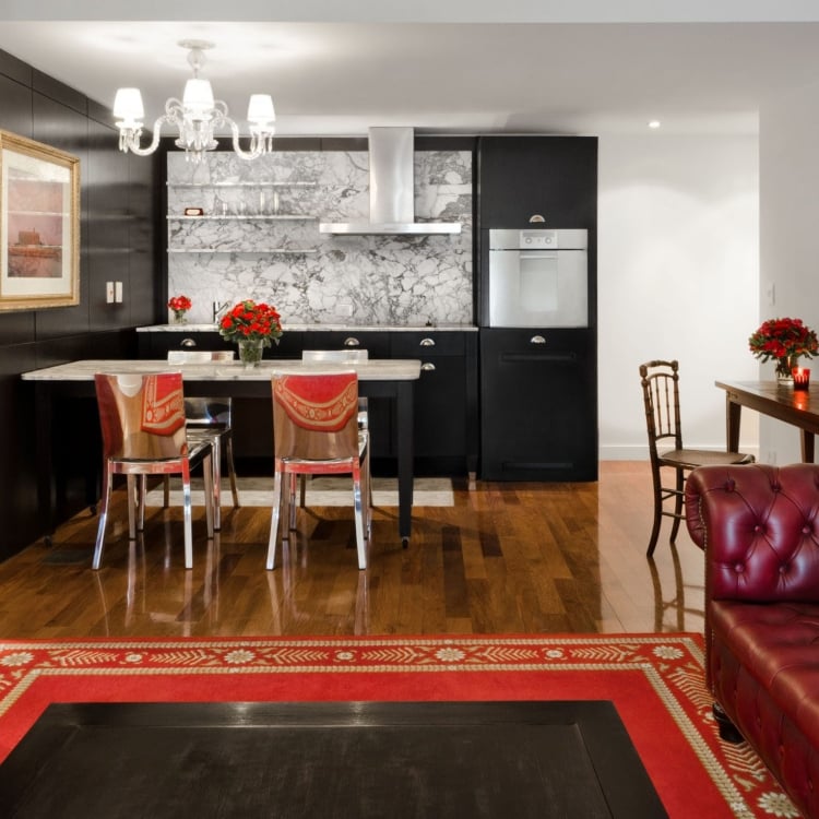 bar and dining area in hotel loft suite