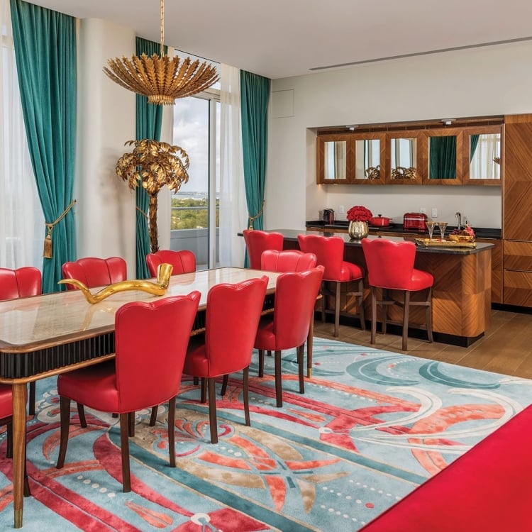 dining area and bar in a hotel suite