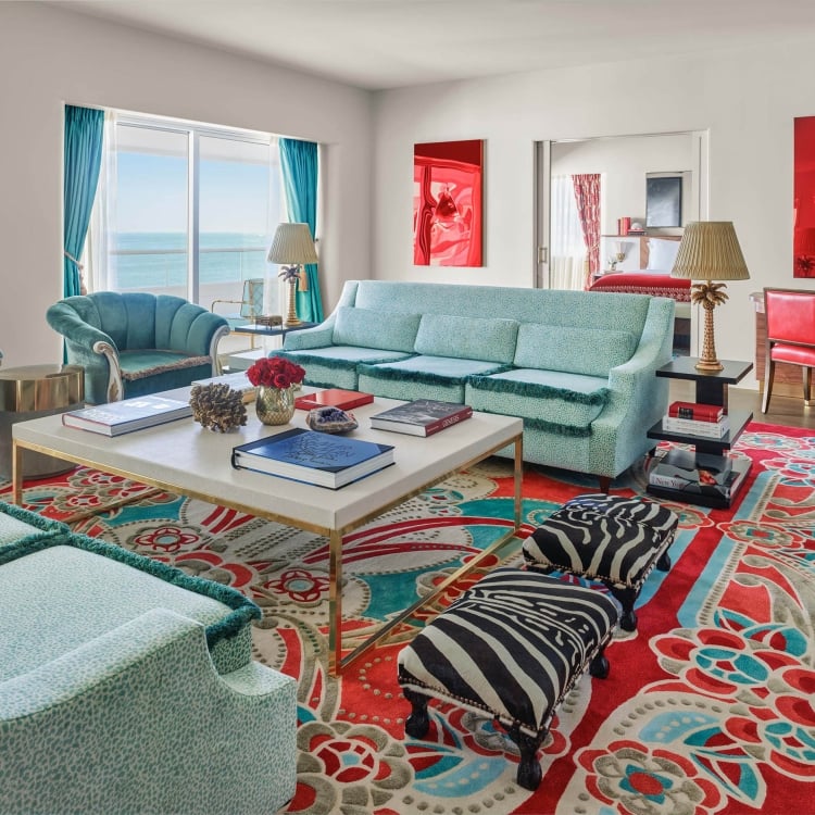 living room in saxony suite at the faena hotel