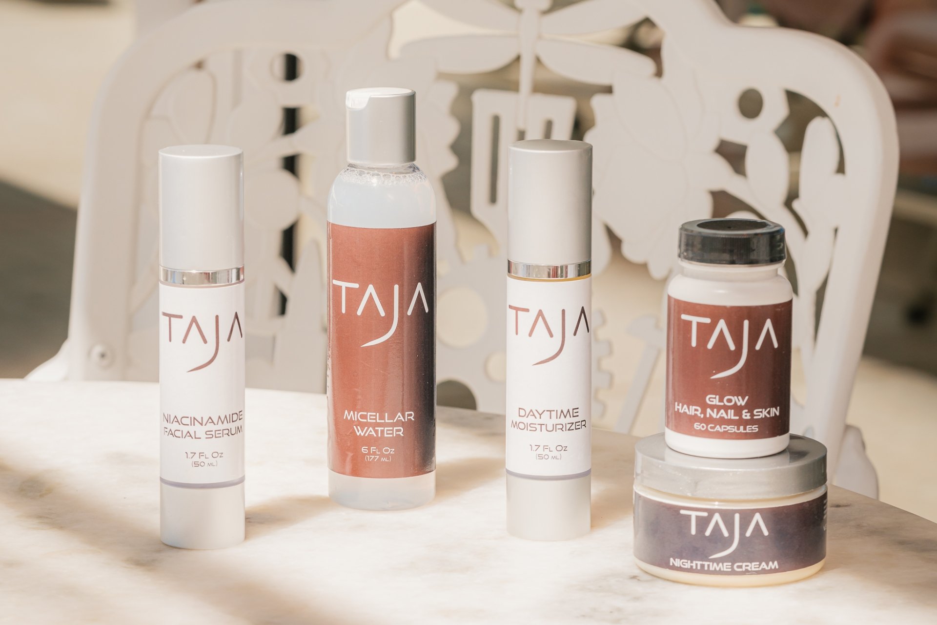 taja drip products resting on a counter