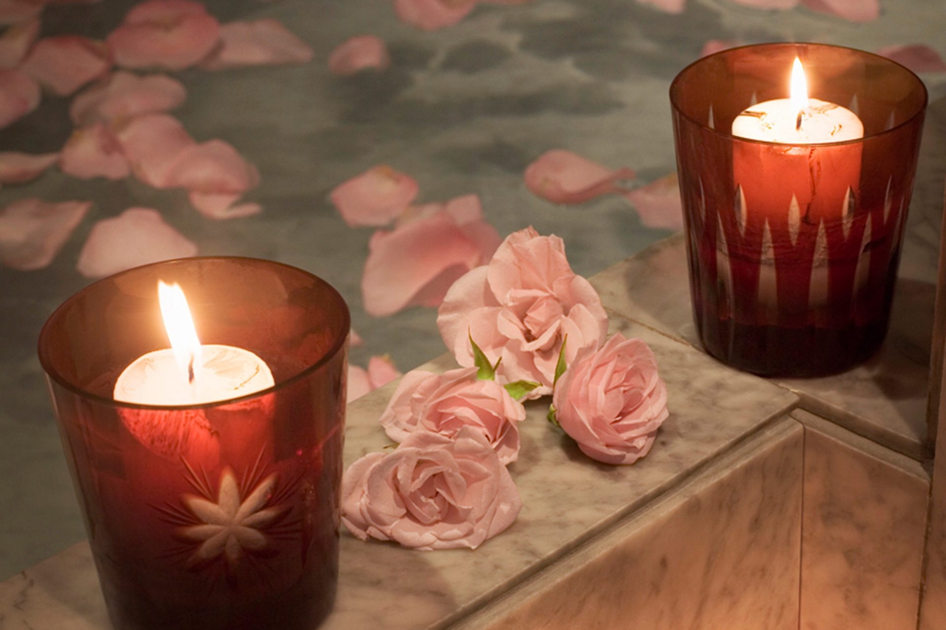 Faena Spa candles and flowers