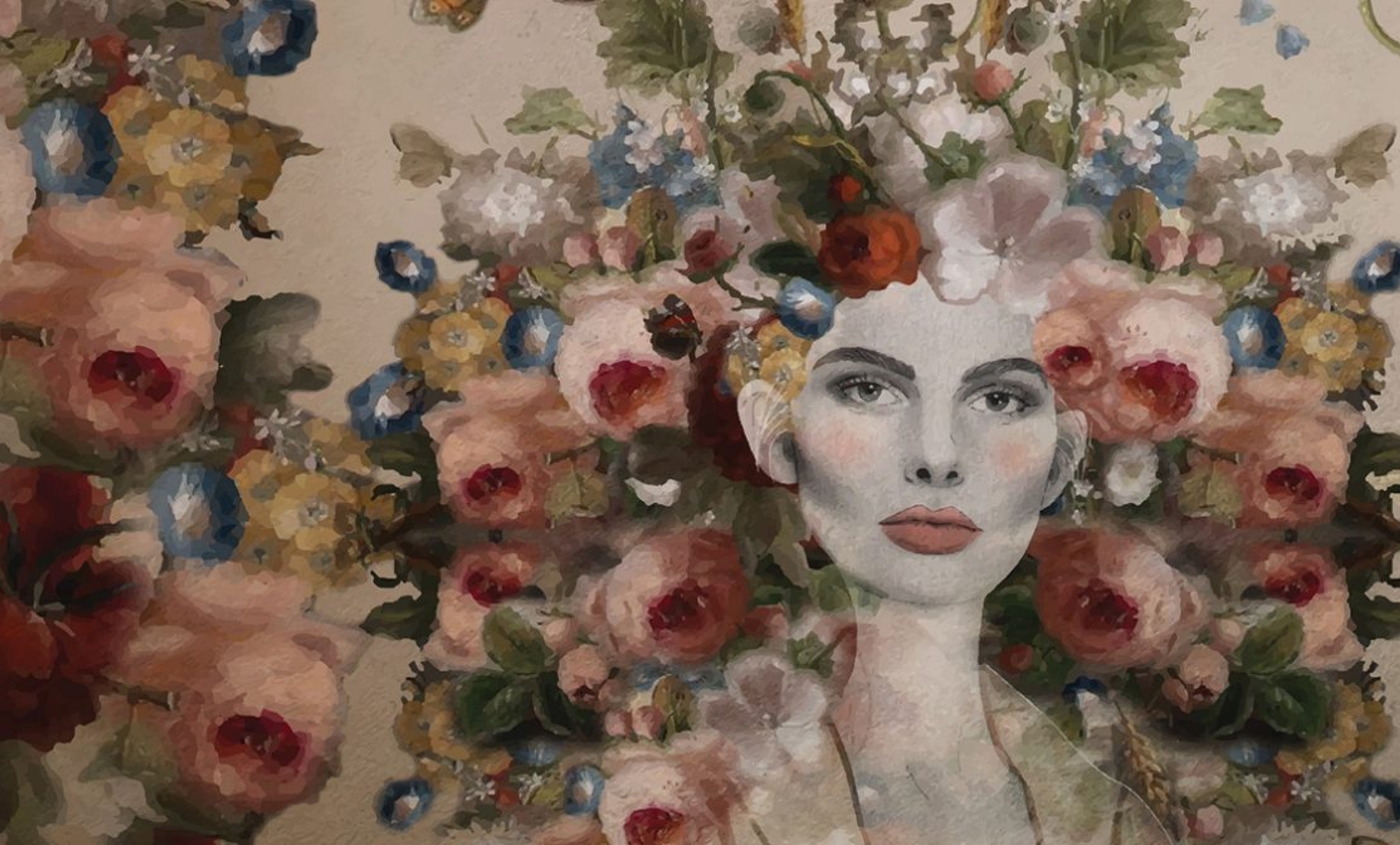 Painting of woman and flowers