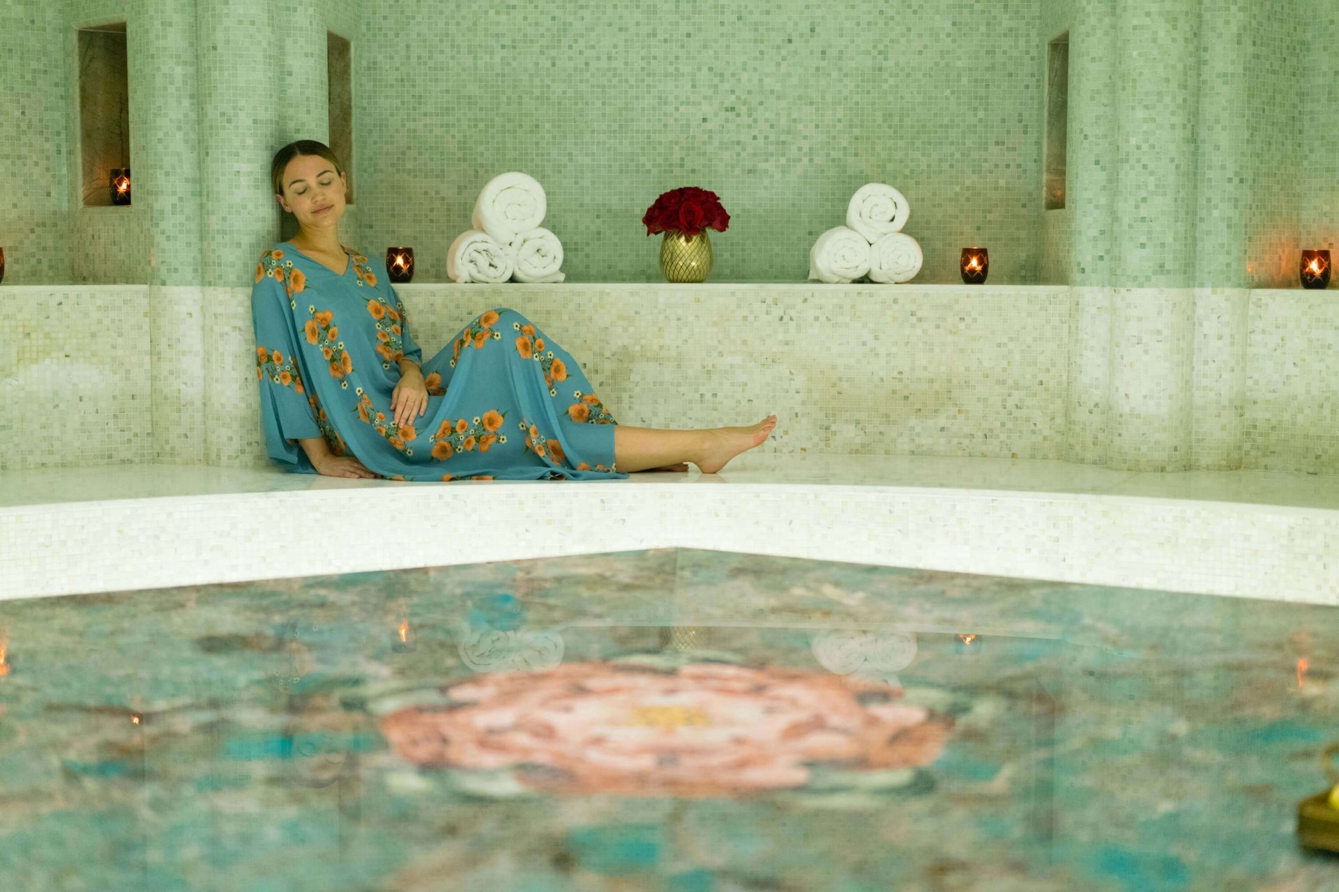 woman sitting in a spa relaxation room
