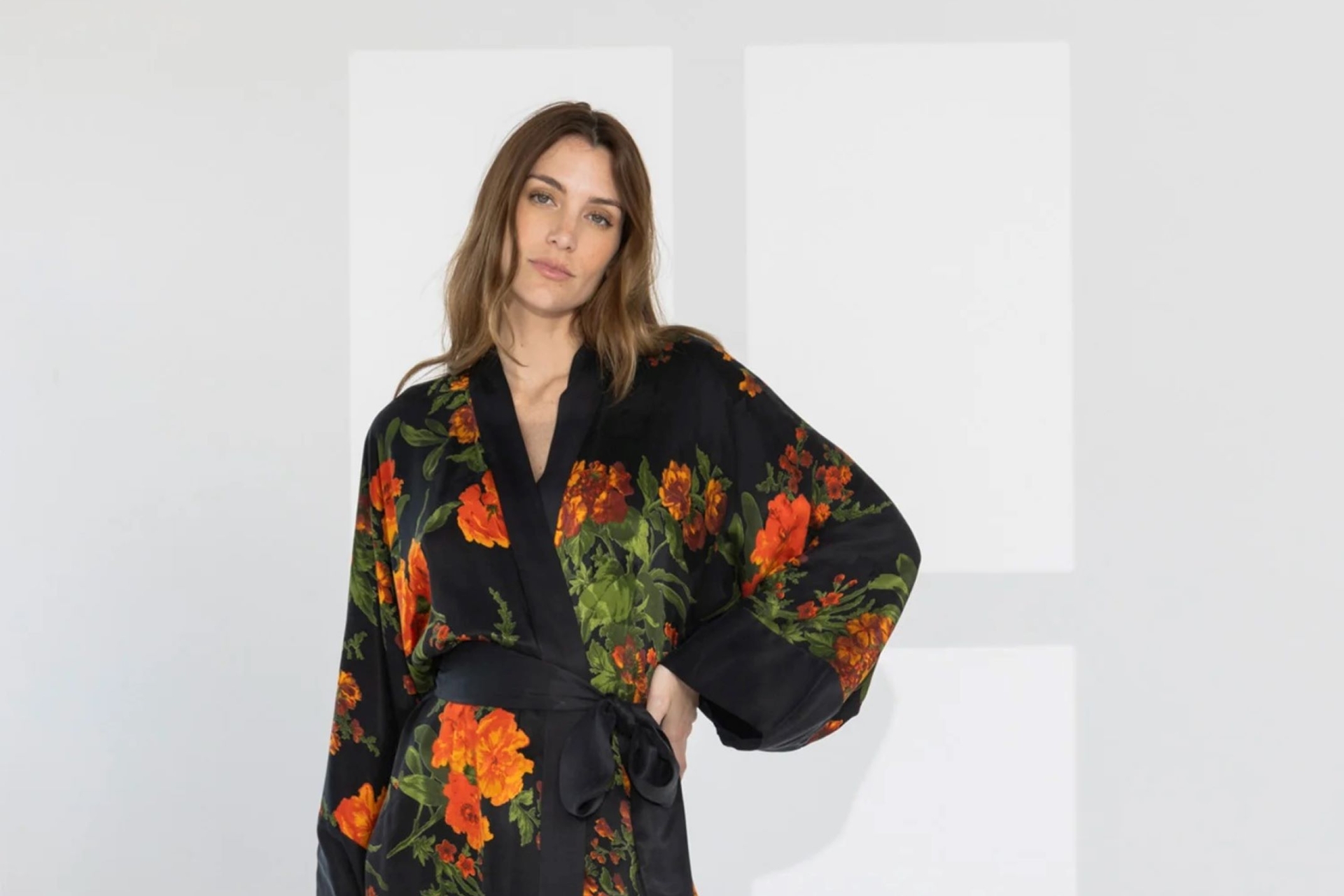 Kimono Robe with orange flowers