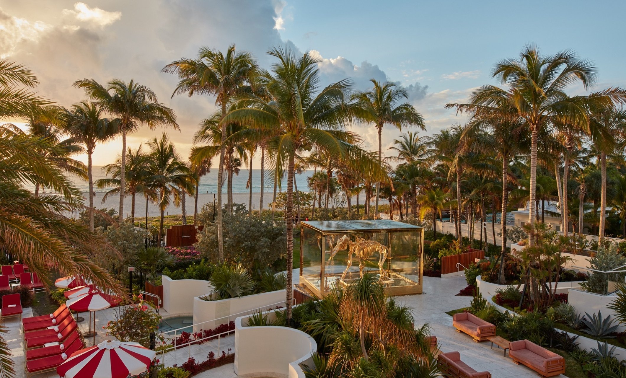 faena pool with many palm trees
