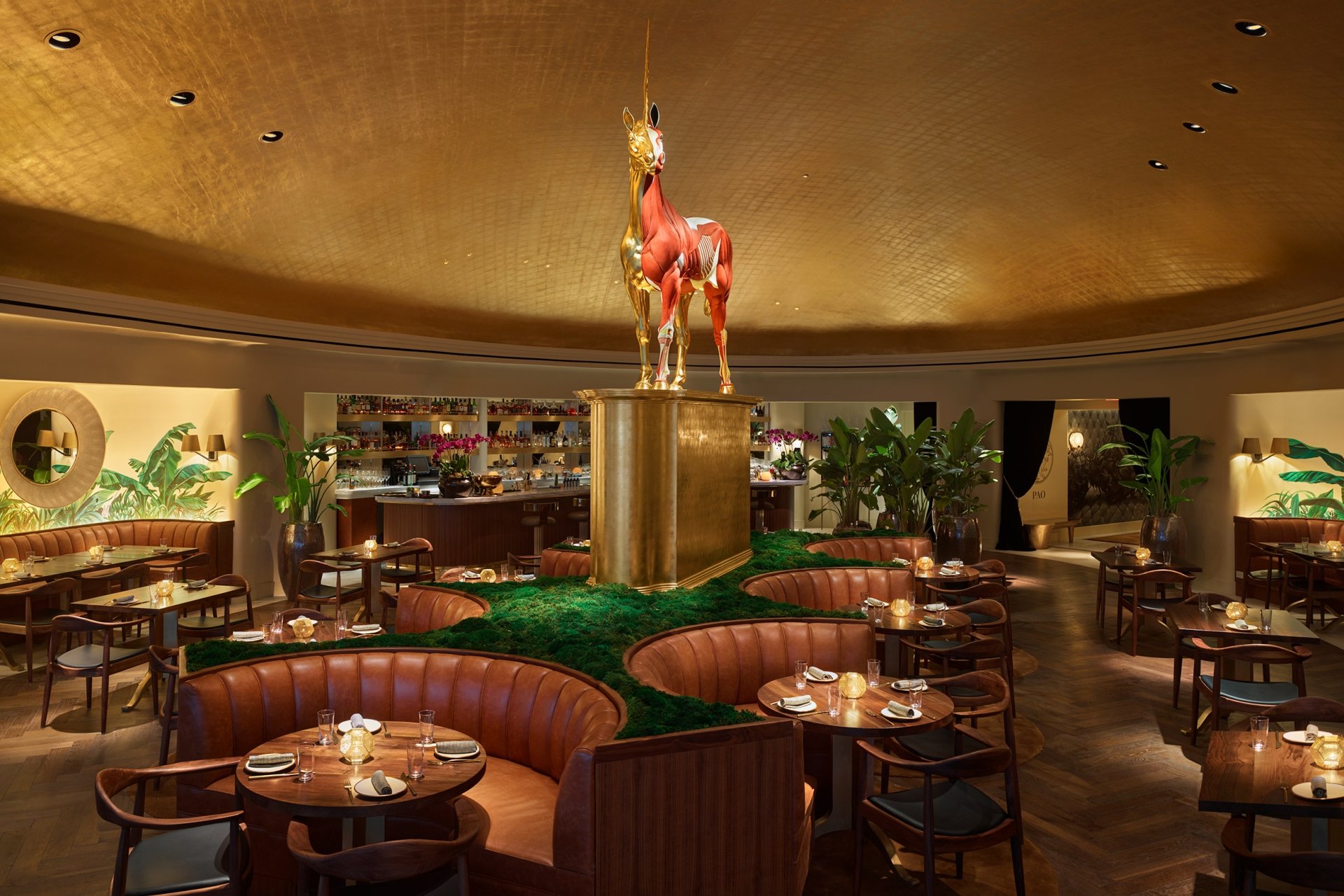 pao dining room and unicorn statue