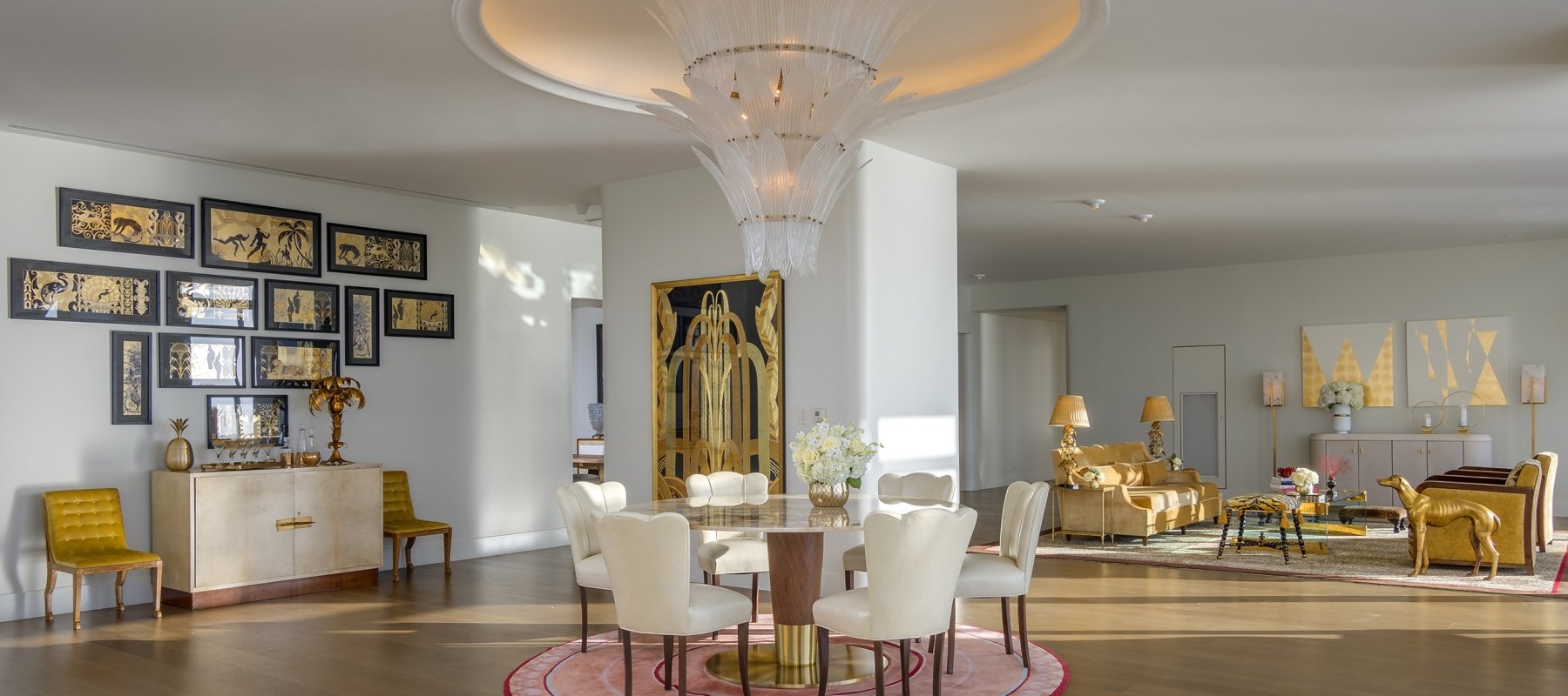 hotel penthouse open space with dining and living areas