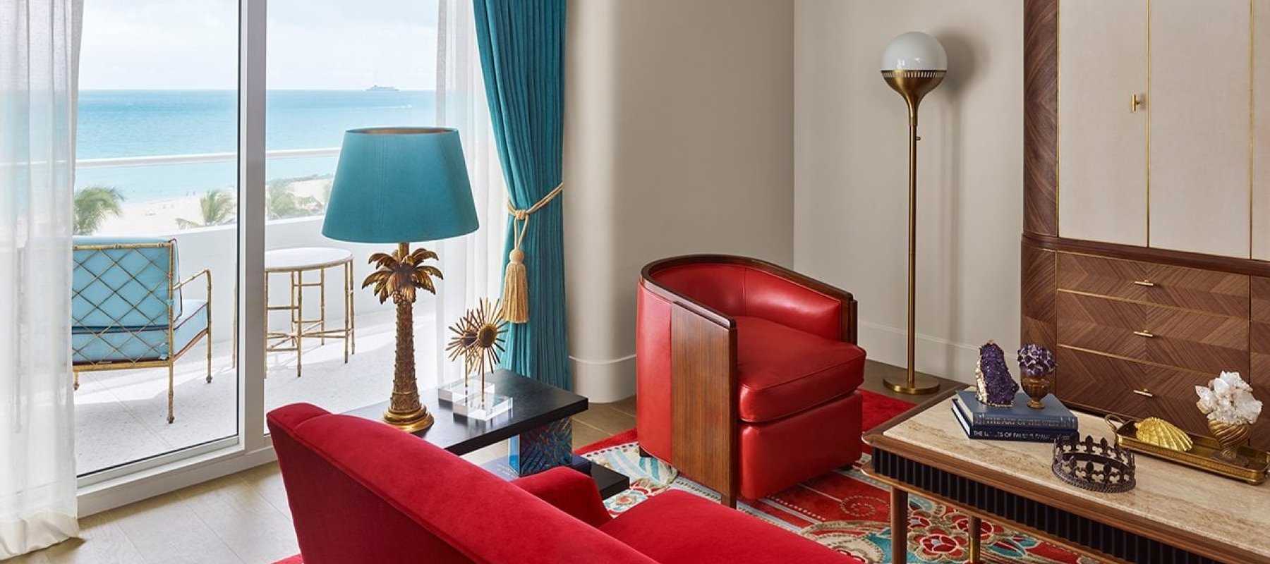 living room in suite at the faena hotel with ocean view