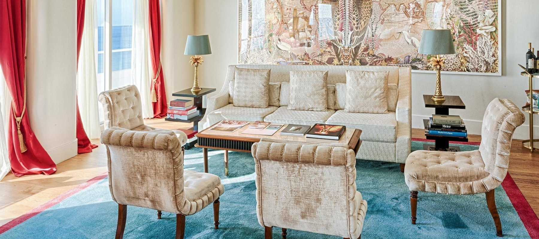 couch and four chairs in faena hotel suite