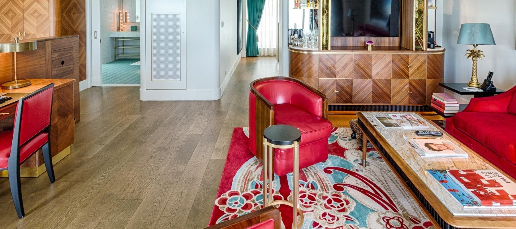 hotel suite living space looking towards the bedroom