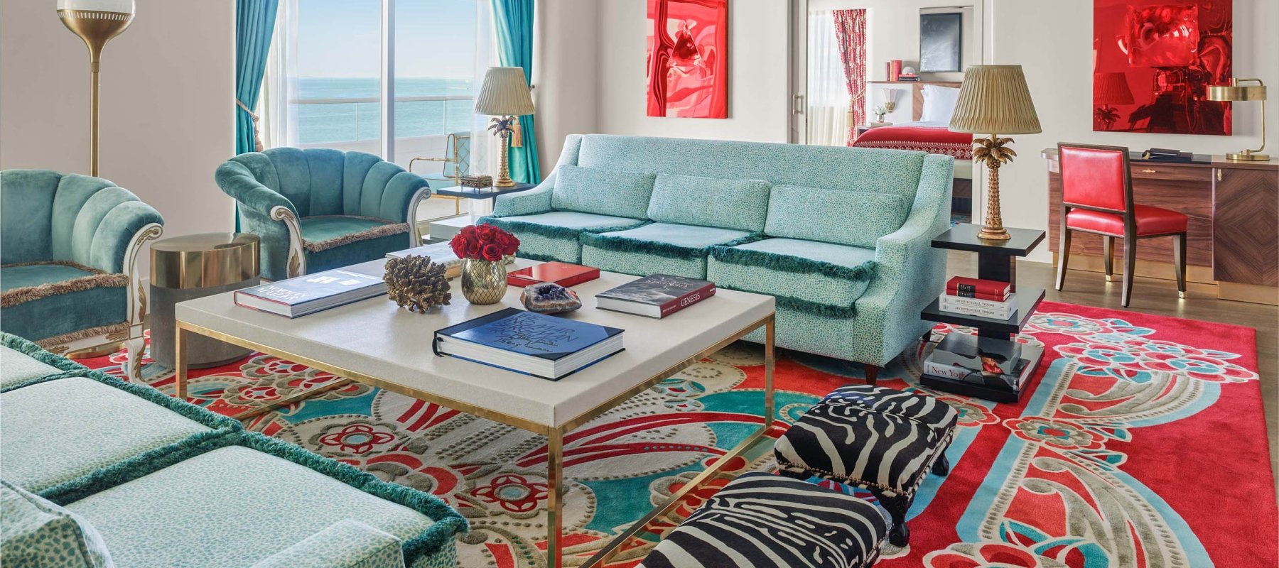 living room in saxony suite at the faena hotel