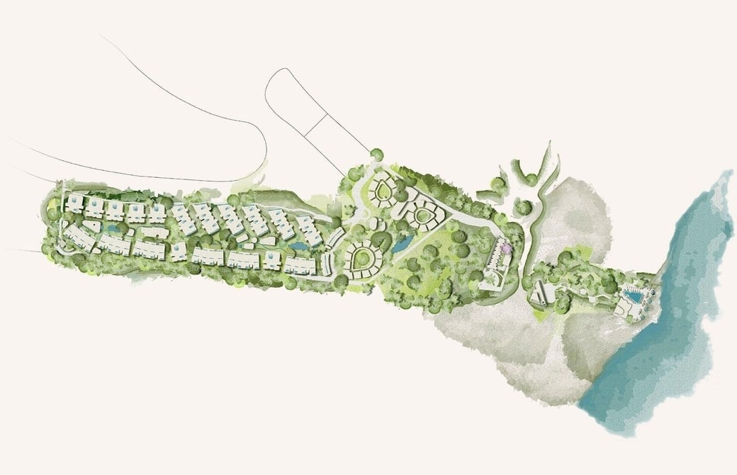 painting of aerial view of Faena Tulum