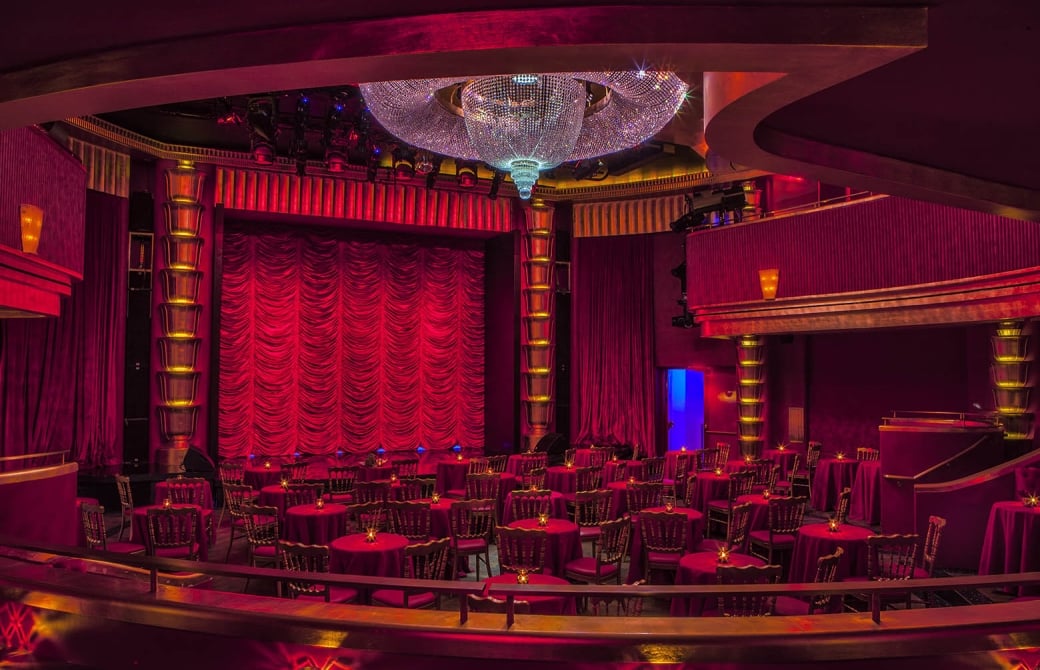Sitting area at Faena Theater with Red decor
