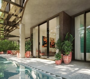 balcony with pool area