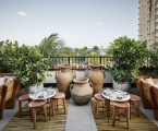 outdoor patio with seating overlooking the ocean