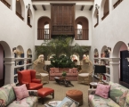Hotel atrium with bohemian vibe